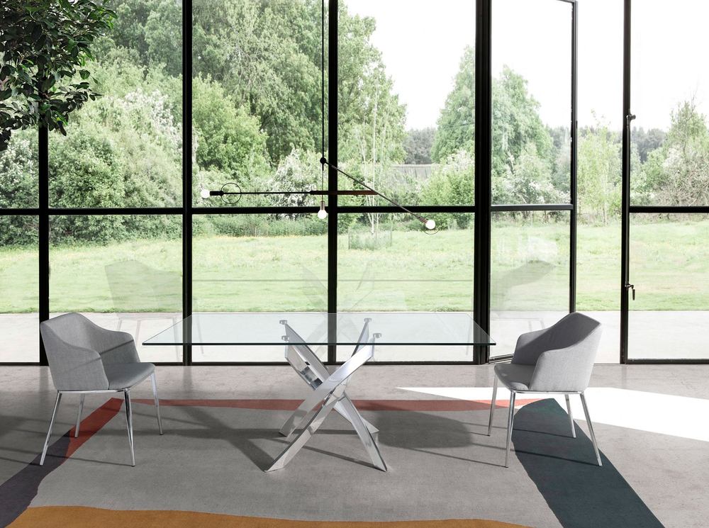 Стол обеденный прямоугольный Angel Cerda F2133 /1061 стекло 160x95 с ножками из нержавеющей стали