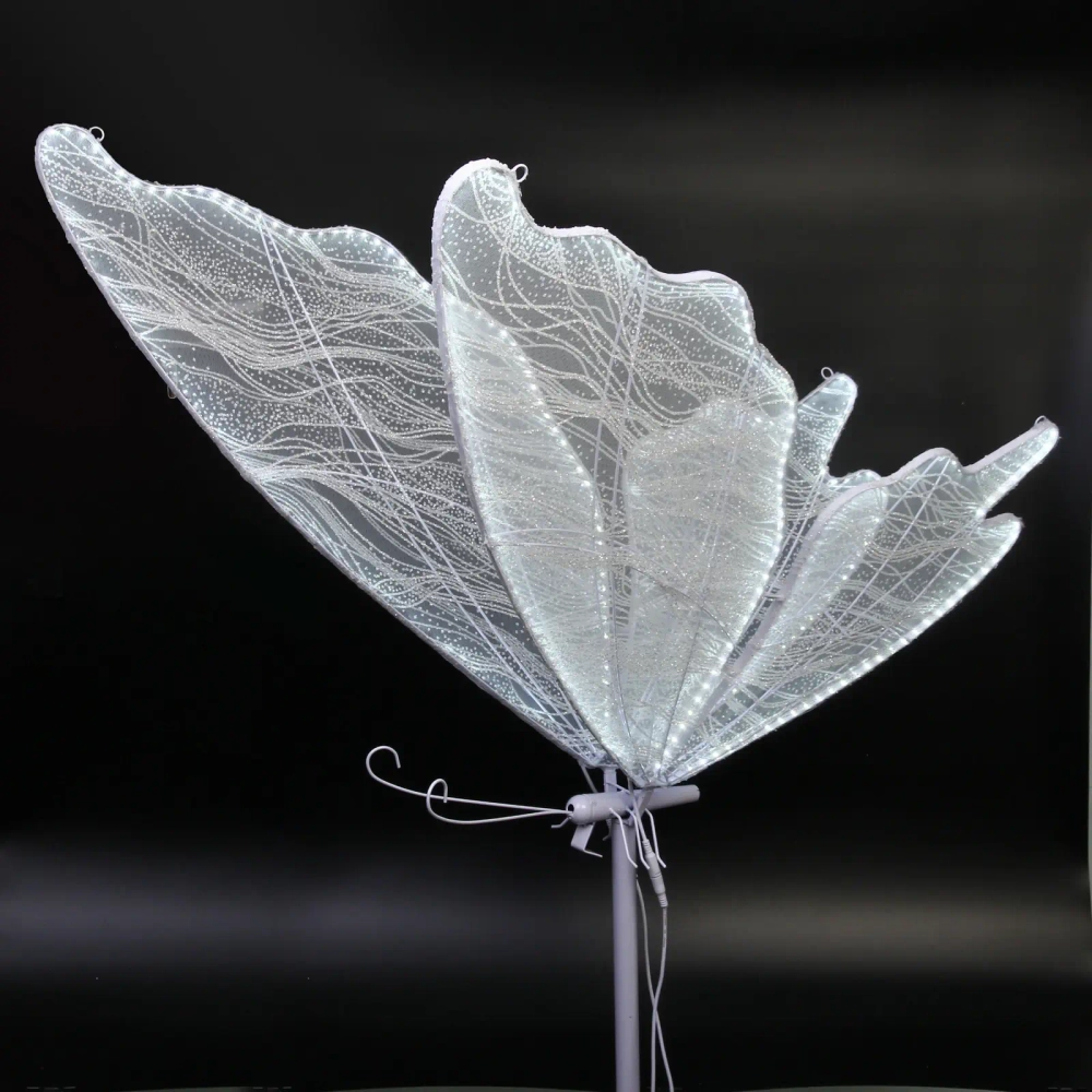 Фигура светодиодная «Волшебная Бабочка» на стойке h-2,08м, длина крыла 100 см, без движения,220v,Белый