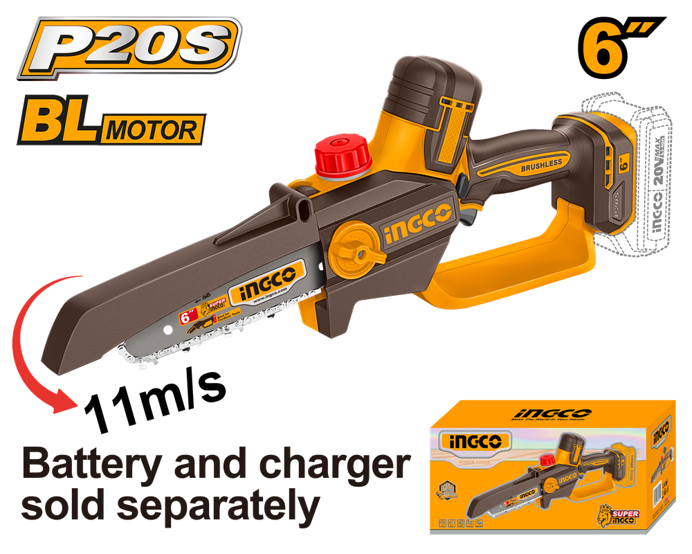 Аккумуляторная цепная мини пила INGCO CGSLI2066 INDUSTRIAL 20 В