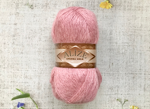 Пряжа ALIZE "Angora Gold Simli". 144 тёмная пудра