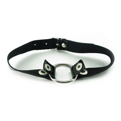 Кляп-кольцо на чёрных лаковых ремешках с кнопками (Цвет: черный)