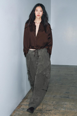 ZARA АТЛАСНАЯ РУБАШКА ZW WOMAN, КОРИЧНЕВЫЙ