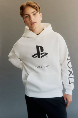 H&M Толстовка с капюшоном и принтом, белый