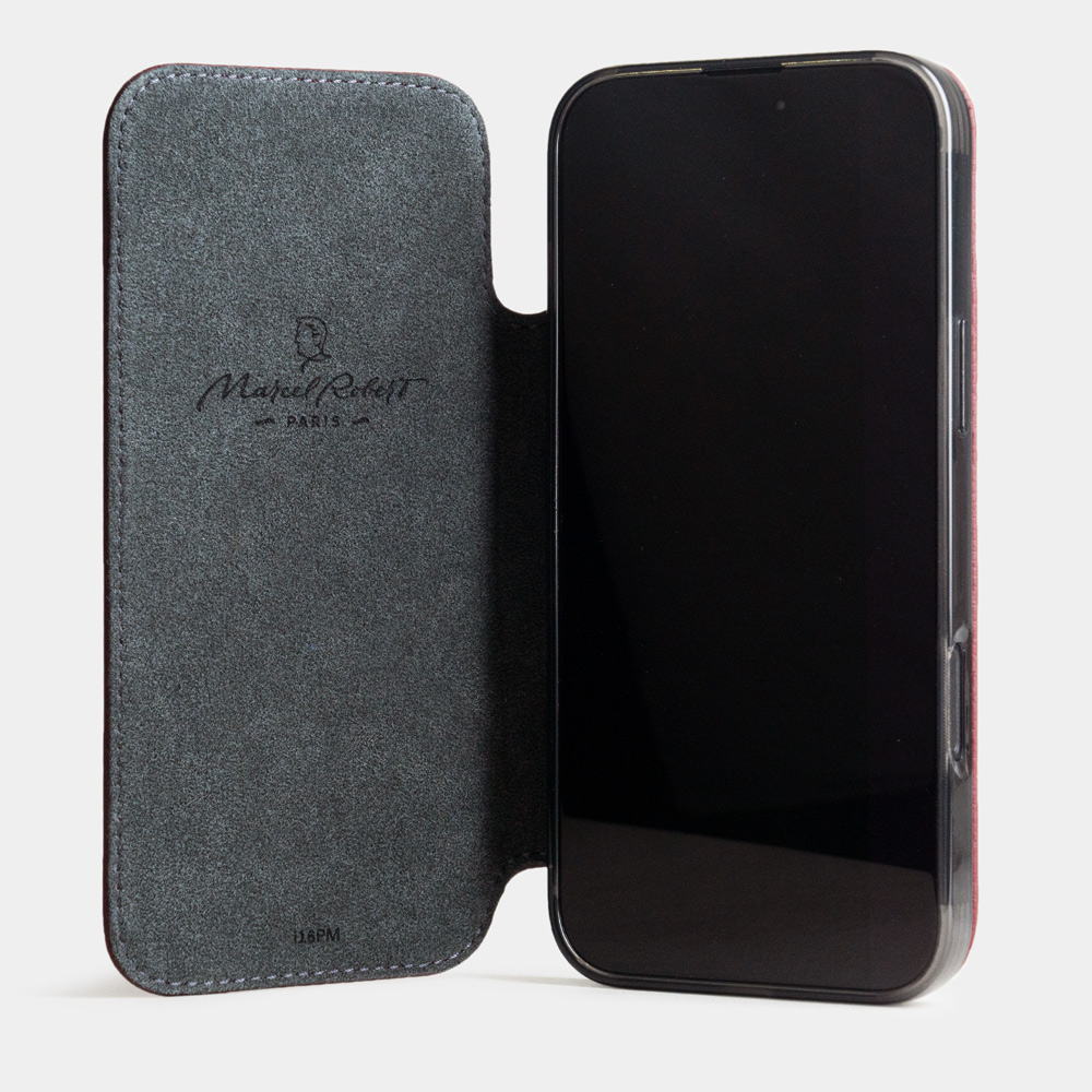 Чехол-книжка кожаная для iPhone 17 Air, теленок бордового цвета