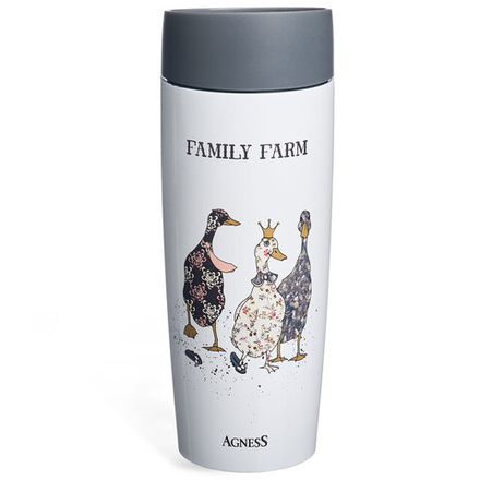 ТЕРМОКРУЖКА AGNESS "FAMILY FARM" 360МЛ, КОЛБА НЕРЖ.СТАЛЬ 18/10