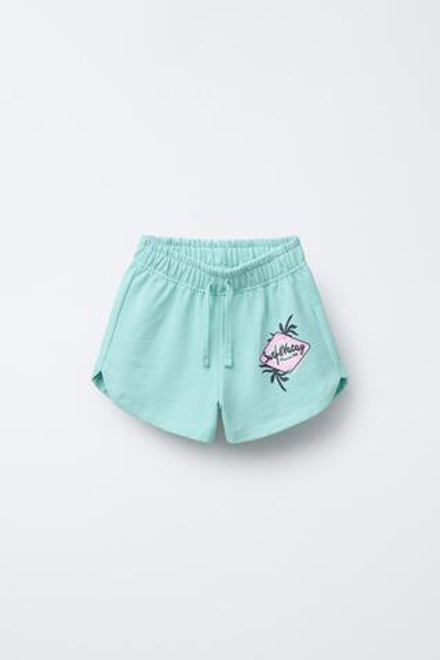 ZARA ШОРТЫ ИЗ МЯГКОЙ ТКАНИ С ПРИНТОМ, БИРЮЗОВЫЙ