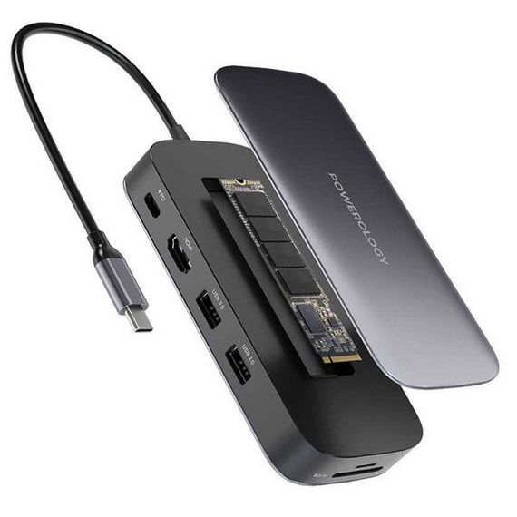 Хаб Powerology USB-C Hub &amp; SSD Drive 256GB PD 100W (PWSDHB256) Gray