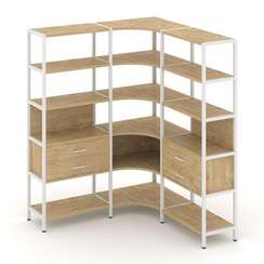 Shelf System Трехсекционный угловой стеллаж пятиярусный с ящиками SN.STMU-531 Тиквуд Светлый/Металл