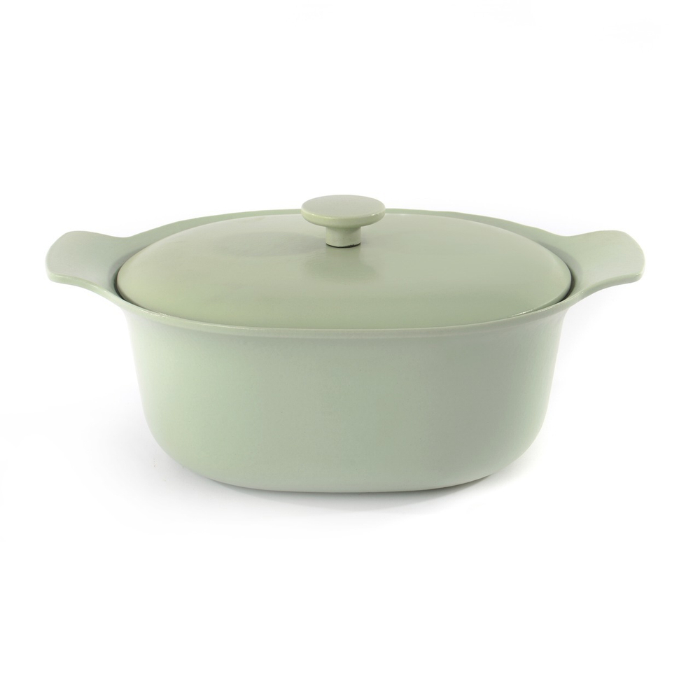 Кастрюля чугунная овальная с крышкой 22*28см 5,2л (зеленая) Ron 3900044