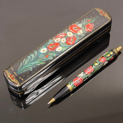 Ручка Паркер в шкатулке с ручной росписью "Ромашки и маки"