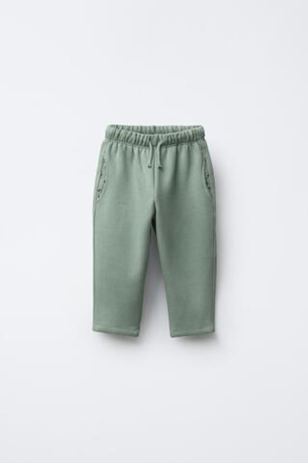 ZARA БРЮКИ ИЗ ФЛИСА С ПРИНТОМ И КАРМАНАМИ, ЛИНЯЛЫЙ ЗЕЛЕНЫЙ