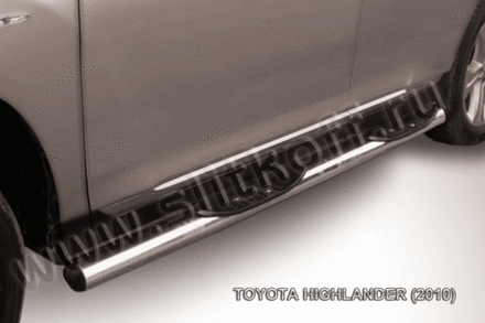 Пороги из нержавейки Toyota Highlander (2010-2013) d76 с проступями (черный цвет)