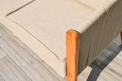 "Сидней" диван 2-местный плетеный из роупа, основание тик, каркас алюминий бежевый, роуп бежевый, ткань бежевая