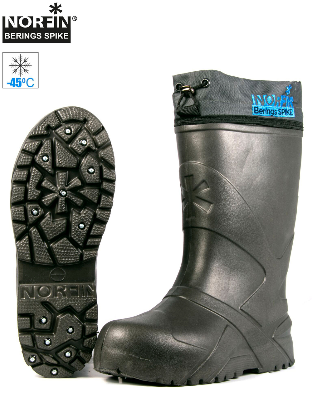 Сапоги зим. Norfin BERINGS SPIKE с манж. и шипами антрац. -45С EVA р.46-47