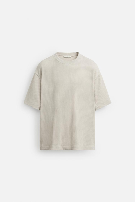 ZARA ФУТБОЛКА ИЗ ТКАНИ НЕОДНОРОДНОЙ СТРУКТУРЫ, СВЕТЛО-СЕРЫЙ