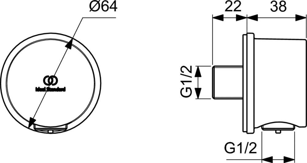 Подключение для душевой лейки 1/2  Ideal Standard , цвет - хром