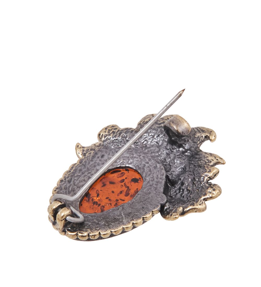 AM-4118 Брошь «Цветочное Настроение» (латунь, янтарь)