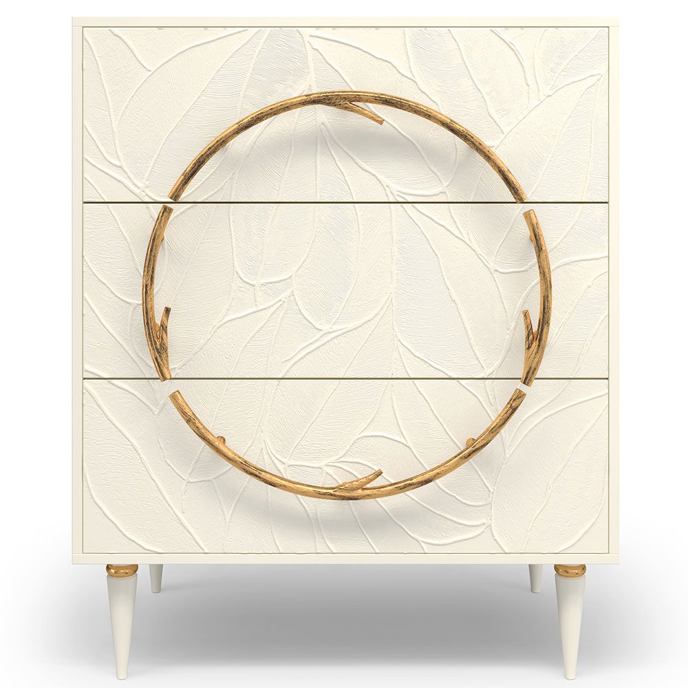 Комод Арт Колор leaves Классик Голд с 3 ящиками Кремовый белый