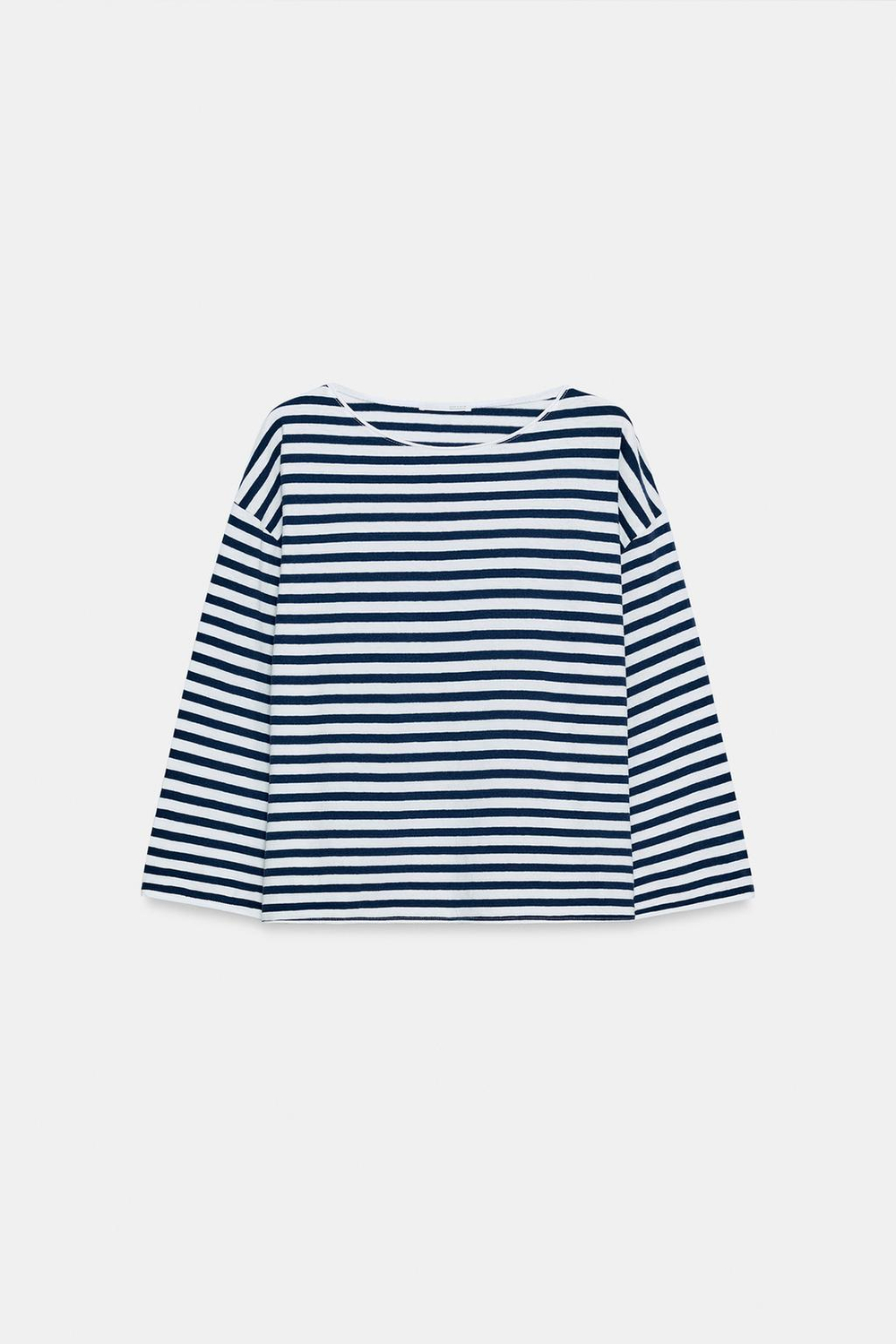 ZARA ФУТБОЛКА В ПОЛОСКУ В СТИЛЕ РУСТИК, СИНИЙ/БЕЛЫЙ