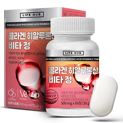 Биологически активная добавка для упругости кожи и молодости изнутри LIFE HUB Fish Collagen Hyaluronic Acid Vitamin C, 60шт
