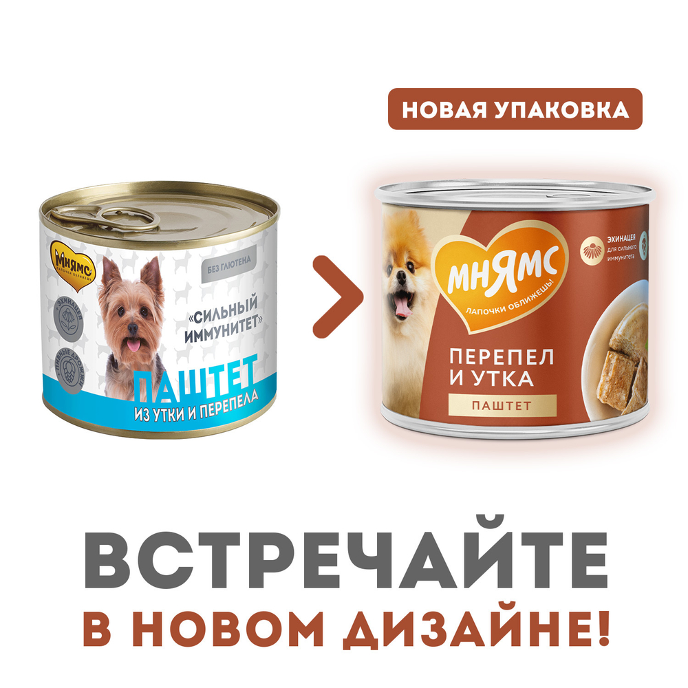 Влажный корм Мнямс Паштет из утки и перепела для собак всех пород «СИЛЬНЫЙ ИММУНИТЕТ» 200 г