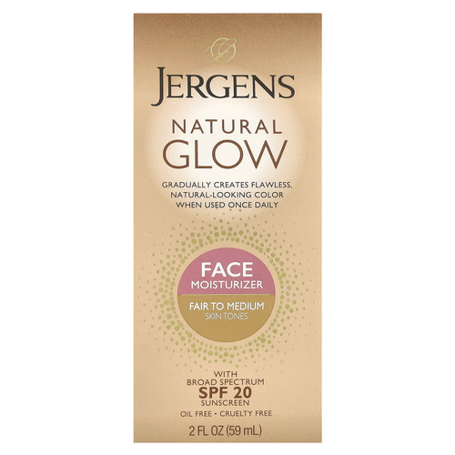 Jergens, Natural Glow, увлажняющее средство для лица, SPF 20, от умеренного до среднего, 59 мл (2 жидк. унц.)