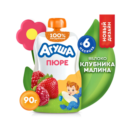 Пюре фруктовое Агуша Клубника-малина 90 гр пауч
