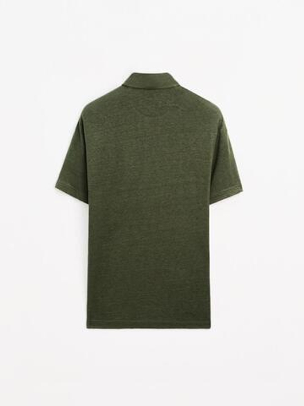 Massimo Dutti Поло с короткими рукавами из 100% льна, зеленоватый