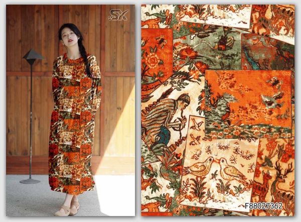 КИТАЙСКИЕ СЮЖЕТЫ - оранжевый, отрез 0,65м, 100% хлопок Handmade Fabrics 5