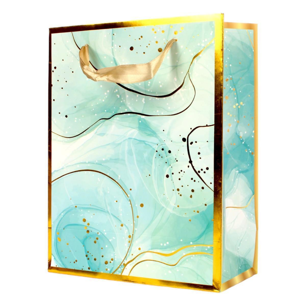 Пакет подарочный "Мрамор" 18*23см*8,5см, ручки-лента, глянцевая ламинация, 4 вида микс
