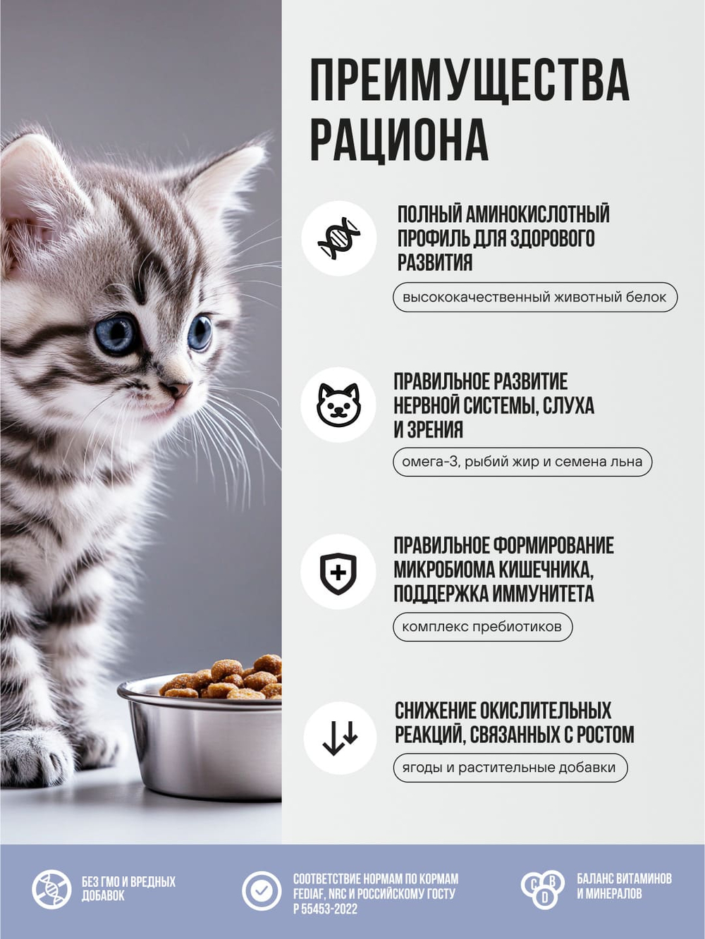 Сухой корм Bowl Wow для котят с индейкой, курицей и черникой - 1,5 кг