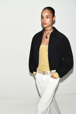 ZARA КУРТКА С ЗАСТЕЖКОЙ-МОЛНИЕЙ, ЧЕРНЫЙ