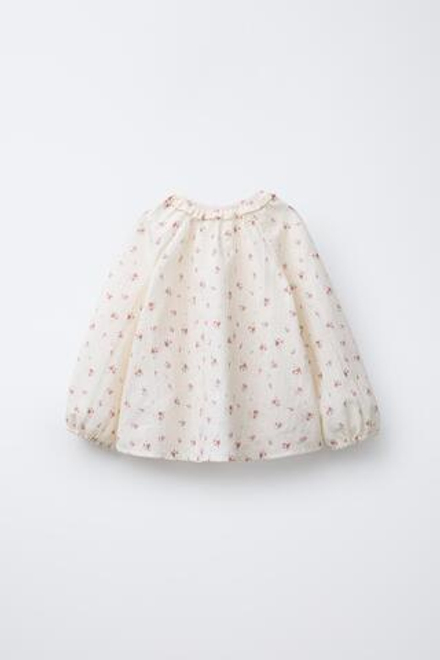ZARA РУБАШКА С ЦВЕТОЧНЫМ ПРИНТОМ, ЭКРЮ
