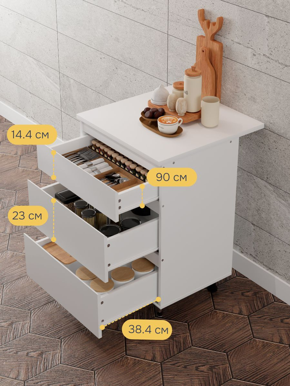 Кухонный модуль напольный, 60х60х85, Севилья, с ящиками и столешницей, белый