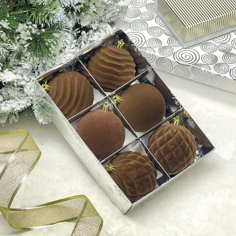 Набор шаров VELOUR «Стильная зима» 8 см (набор 6 шт), Шоколад