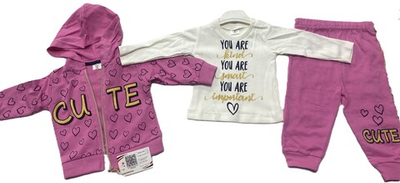 Комплект на девочку из 3 предметов турецкий из хлопка на рост 74-80,80-86,86-92,92-98см