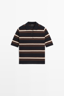 Massimo Dutti Трикотажный поло в полоску из 100% хлопка, темно-синий