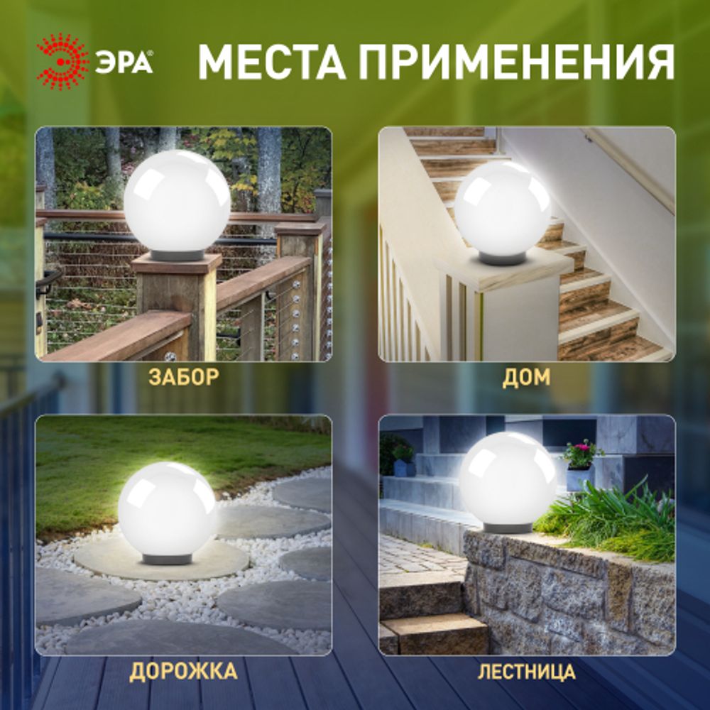 Садово-парковый светильник ЭРА НТУ 02-60-201 шар опаловый призма на опору / кронштейн IP44 Е27 max60Вт d200mm | Садово-парковые светильники