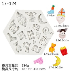 Молд силиконовый "Шестиугольник. Рождество и подарки" / Форма силиконовая для праздничного декора: Подарки, сапожок, мишка, ослик/ Молд для мыла, глины, воска и гипса