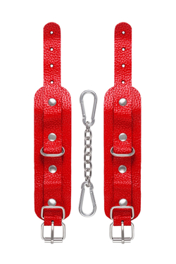 Красные кожаные наручники-браслеты со скруглёнными углами