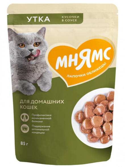 МНЯМС Пауч для взрослых кошек кусочки с уткой в соусе 0,085 кг
