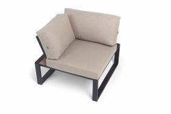 "Тулон" угловой модуль, каркас алюминий, HPL "дуб", черный муар, ткань бежевая 15052