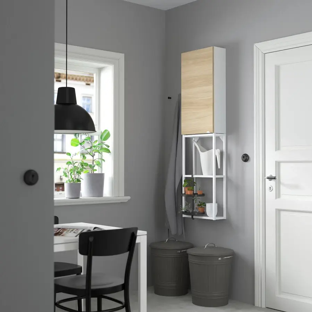 Книжный шкаф -  ENHET IKEA/ ЭНХЕТ ИКЕА, 150х40 см, белый/под беленый дуб