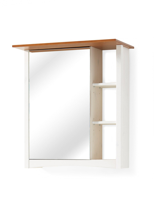 Шкаф навесной с зеркалом Паула для ванной из массива сосны, белый/черри