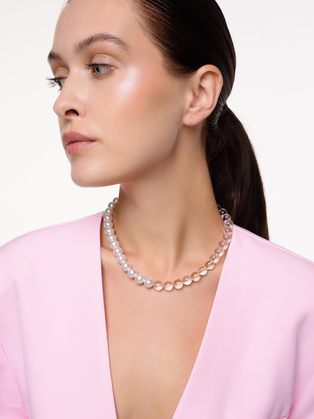 Чокер "Bubble" с горным хрусталем и перламутром Silver