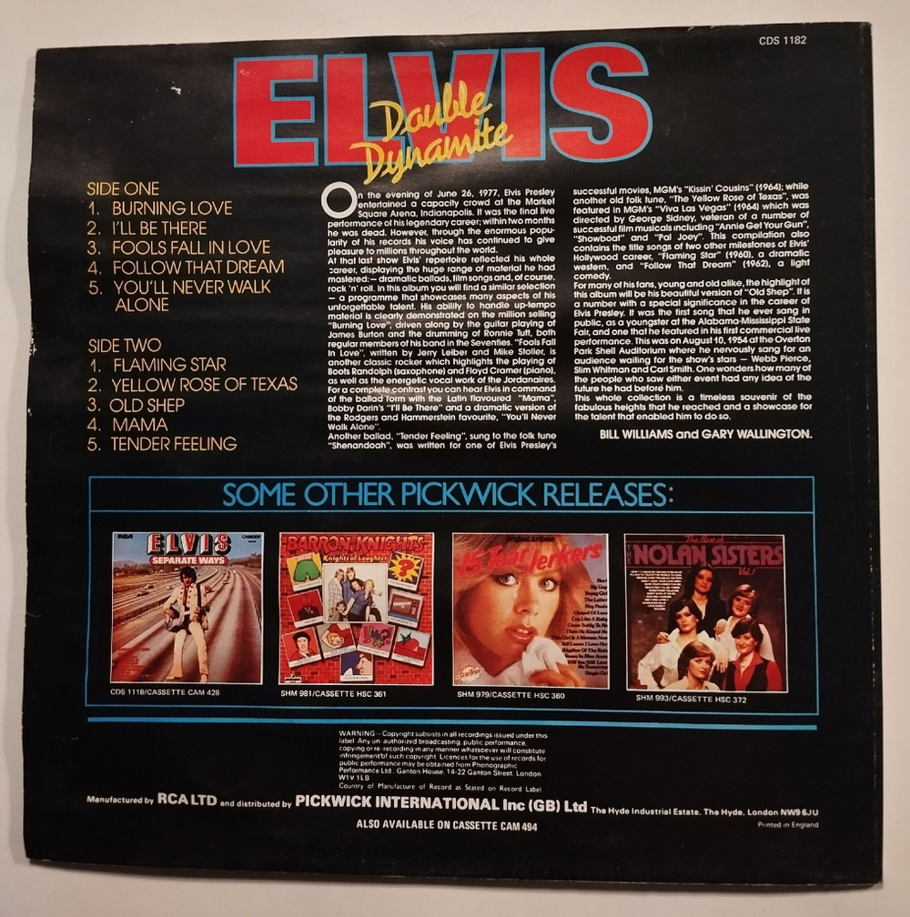 Винтажная виниловая пластинка LP Elvis Presley Double Dynamite Vol. 1 (UK 1980)
