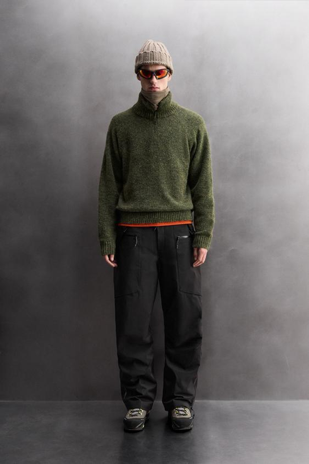 ZARA СВИТЕР ИЗ ШЕРСТИ С ВОРОТНИКОМ НА МОЛНИИ, ЗЕЛЕНЫЙ МЕЛАНЖ