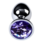 Маленькая коническая серебристая анальная пробка 7см с фиолетовым кристаллом ToyFa Metal 717001-4