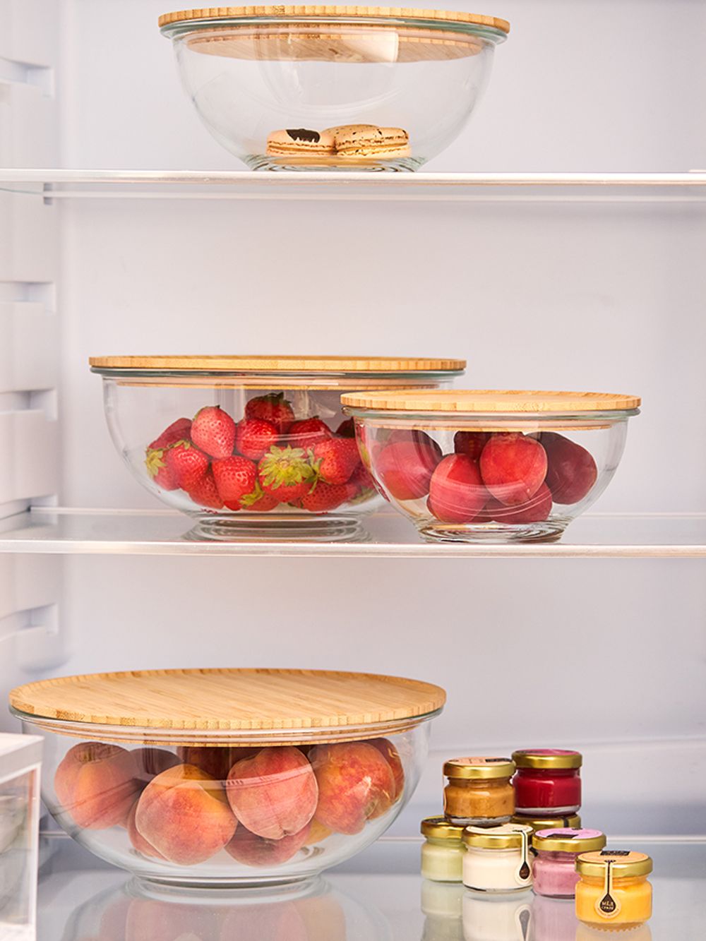 Набор из 4-х стеклянных мисок Eco Store с крышками из бамбука