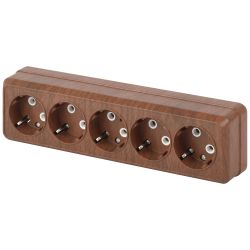 Розетка Intro Quadro 2-210-10 пятиместная с заземлением 5х2P+E 16А-250В IP20 ОУ венге